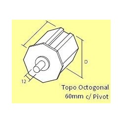 Topo octognal 60 mm com pivot de 12 mm para estores comando fita cardans e motores